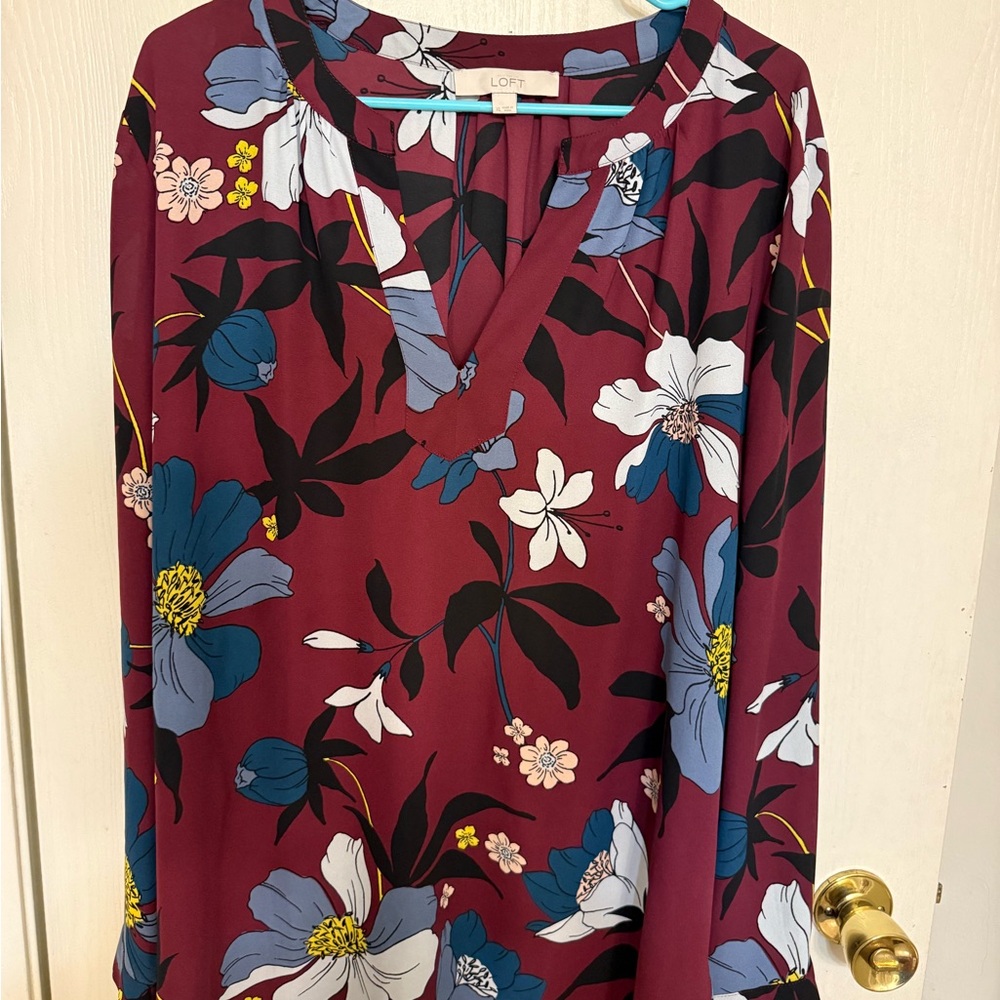 LOFT Maroon Floral Blouse